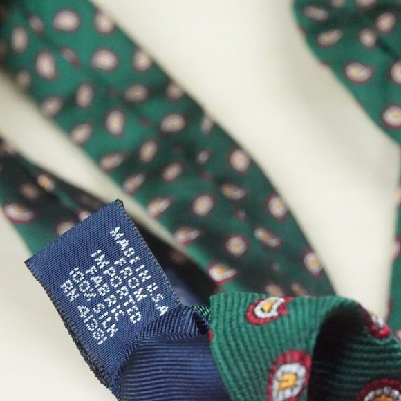 Polo by Ralph Lauren Made by Hand Emerald Green Garnet Red Lemon Yellow Silk Tie - Picture 7 of 7